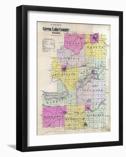 1901, Green Lake County Outline Map, Wisconsin, United States-null-Framed Giclee Print