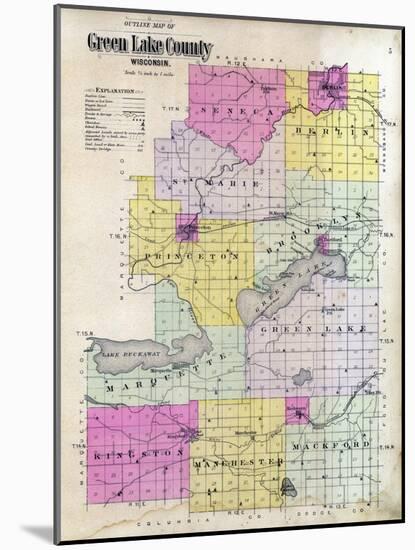 1901, Green Lake County Outline Map, Wisconsin, United States-null-Mounted Giclee Print