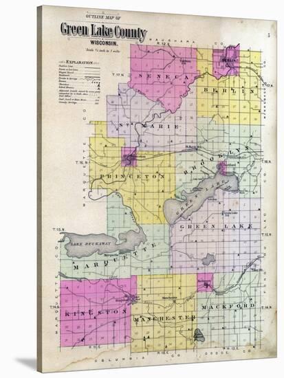 1901, Green Lake County Outline Map, Wisconsin, United States-null-Stretched Canvas