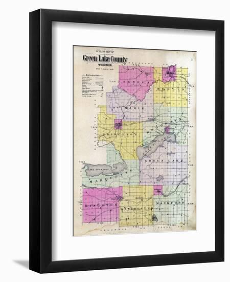 1901, Green Lake County Outline Map, Wisconsin, United States-null-Framed Giclee Print