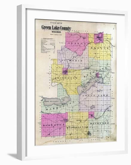 1901, Green Lake County Outline Map, Wisconsin, United States-null-Framed Giclee Print