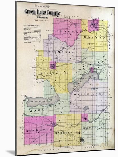 1901, Green Lake County Outline Map, Wisconsin, United States-null-Mounted Giclee Print