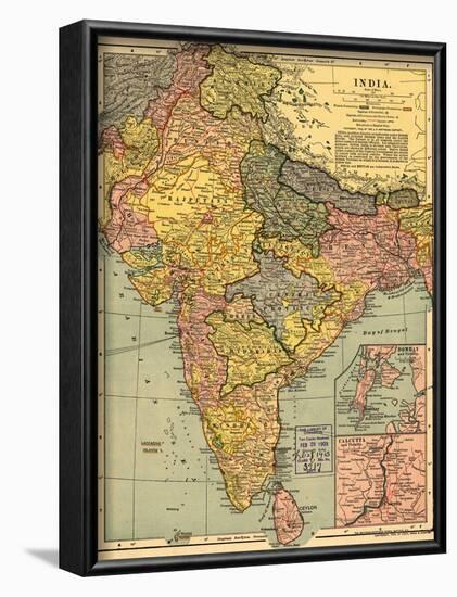 1902 Map of India, Then a Colony Within the British Empire, Showing Internal Boundaries-null-Framed Art Print