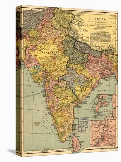 1902 Map of India, Then a Colony Within the British Empire, Showing Internal Boundaries-null-Stretched Canvas