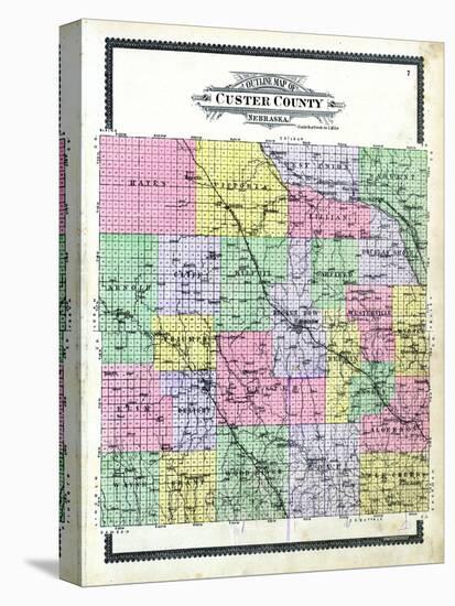 1904, Custer County Outline Map, Nebraska, United States-null-Stretched Canvas