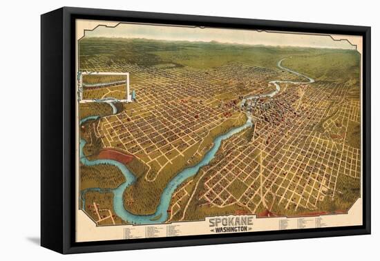 1905, Spokane Bird's Eye View, Washington, United States-null-Framed Stretched Canvas