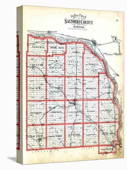 1907, County Outline Map, Nebraska, United States-null-Stretched Canvas