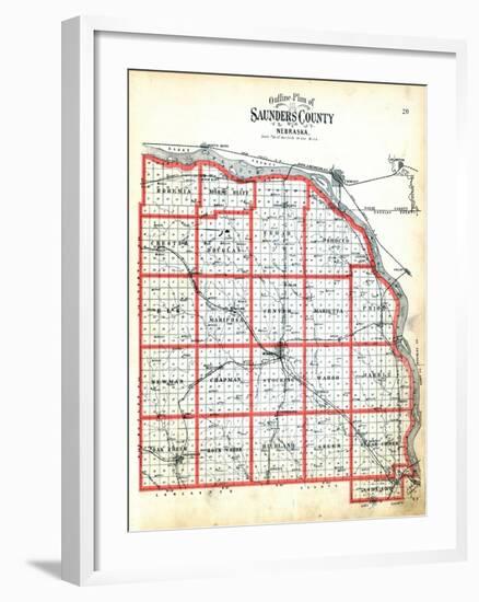 1907, County Outline Map, Nebraska, United States-null-Framed Giclee Print