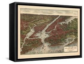 1907, New York City 1907 Bird's Eye View, New York, United States-null-Framed Stretched Canvas