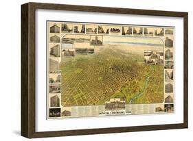 1908, Denver Bird's Eye View, Colorado, United States-null-Framed Giclee Print