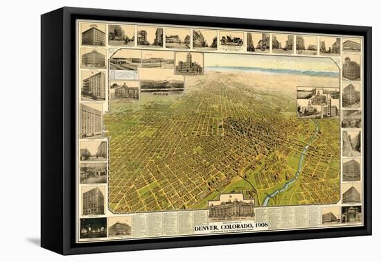 1908, Denver Bird's Eye View, Colorado, United States-null-Framed Stretched Canvas