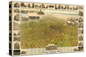 1908, Denver Bird's Eye View, Colorado, United States-null-Stretched Canvas