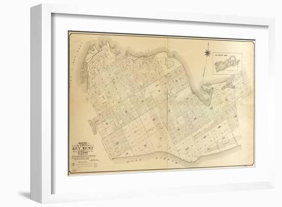 1908, Key West Wall Map from 1829 Maps and Surveys, Florida, United States-null-Framed Giclee Print