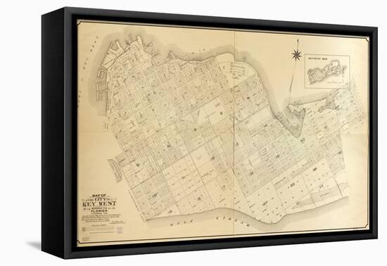 1908, Key West Wall Map from 1829 Maps and Surveys, Florida, United States-null-Framed Stretched Canvas