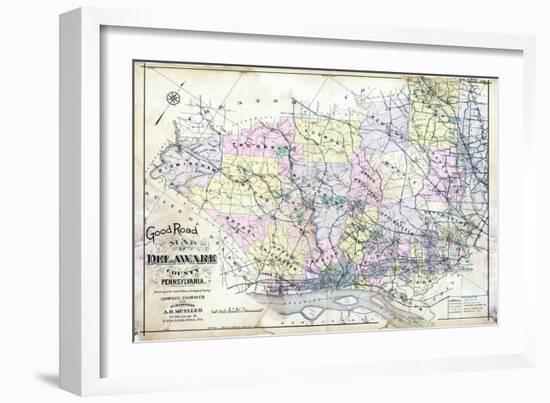 1910, Delaware County Road MAp, Pennsylvania, United States-null-Framed Giclee Print