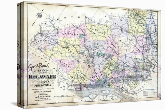 1910, Delaware County Road MAp, Pennsylvania, United States-null-Stretched Canvas