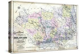 1910, Delaware County Road MAp, Pennsylvania, United States-null-Stretched Canvas