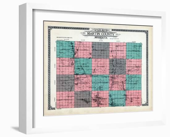 1911, Martin County Outline Map, Minnesota, United States-null-Framed Giclee Print