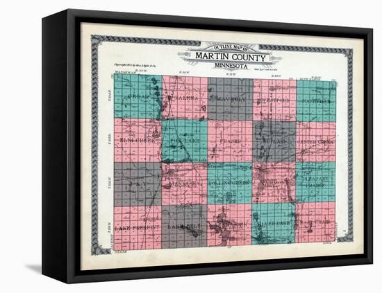 1911, Martin County Outline Map, Minnesota, United States-null-Framed Stretched Canvas