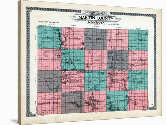 1911, Martin County Outline Map, Minnesota, United States-null-Stretched Canvas
