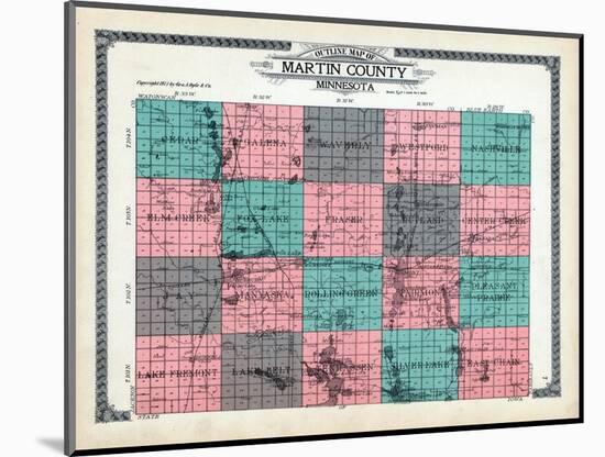 1911, Martin County Outline Map, Minnesota, United States-null-Mounted Giclee Print