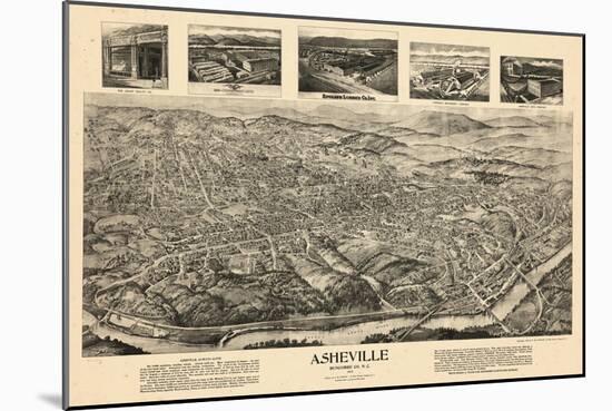 1912, Asheville Bird's Eye View, North Carolina, United States-null-Mounted Giclee Print