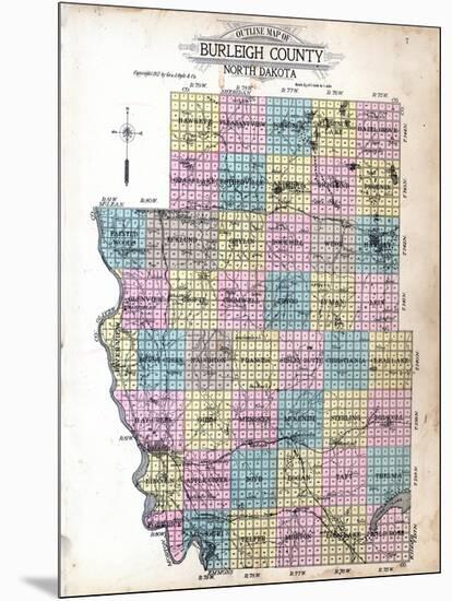 1912, Burleigh County Outline Map, North Dakota, United States-null-Mounted Premium Giclee Print