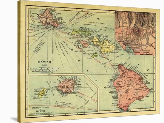 1912, Hawaii State Map, Hawaii, United States-null-Stretched Canvas