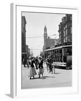 1912 Street Scene Pedestrians and Streetcar Detroit, Michigan-null-Framed Photographic Print