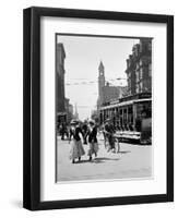 1912 Street Scene Pedestrians and Streetcar Detroit, Michigan-null-Framed Premium Photographic Print