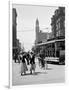 1912 Street Scene Pedestrians and Streetcar Detroit, Michigan-null-Framed Photographic Print