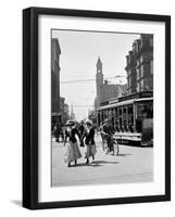 1912 Street Scene Pedestrians and Streetcar Detroit, Michigan-null-Framed Photographic Print