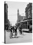 1912 Street Scene Pedestrians and Streetcar Detroit, Michigan-null-Stretched Canvas