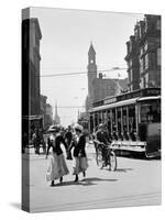 1912 Street Scene Pedestrians and Streetcar Detroit, Michigan-null-Stretched Canvas