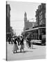 1912 Street Scene Pedestrians and Streetcar Detroit, Michigan-null-Stretched Canvas