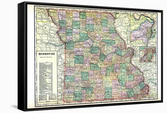 1913, State Map, Missouri, United States-null-Framed Stretched Canvas