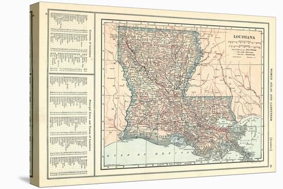 1914, Louisiana State Map 1908 Revised 1914, Louisiana, United States-null-Stretched Canvas