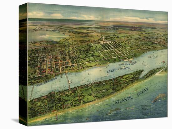 1915 Aerial View of West Palm Beach, North Palm Beach and Lake Worth, Florida-null-Stretched Canvas