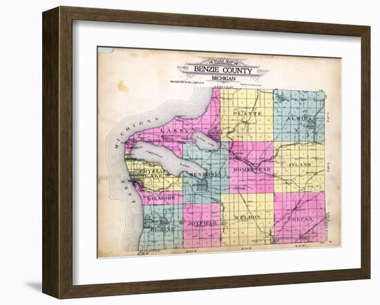 1915, Benzie County Outline Map, Michigan, United States-null-Framed Giclee Print