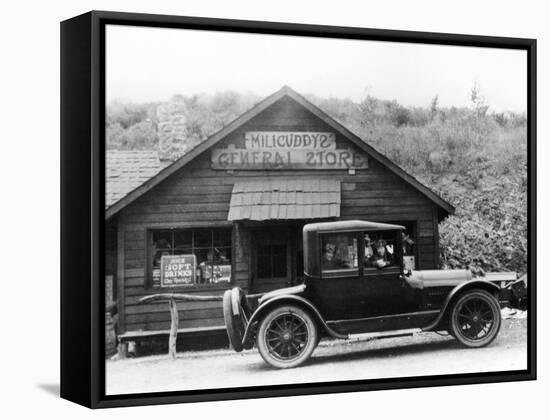 1916 Cadillac V8 Car, Parked Outside a General Store, USA, (C.191)-null-Framed Stretched Canvas