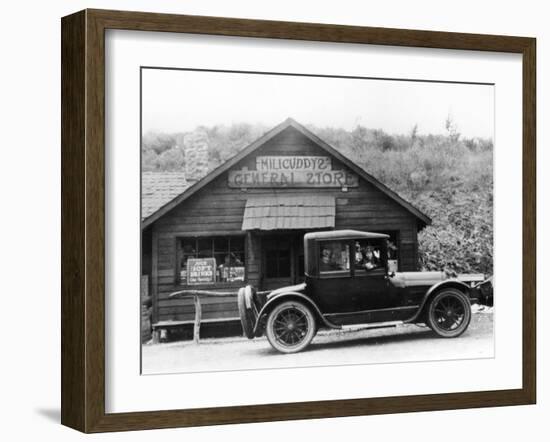 1916 Cadillac V8 Car, Parked Outside a General Store, USA, (C.191)-null-Framed Photographic Print