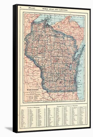 1917, Wisconsin State Map 1917, Wisconsin, United States-null-Framed Stretched Canvas