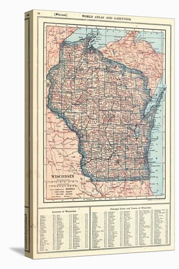 1917, Wisconsin State Map 1917, Wisconsin, United States-null-Stretched Canvas