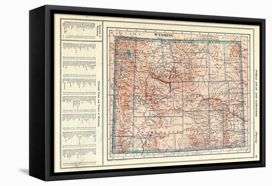 1917, Wyoming State Map, Wyoming, United States-null-Framed Stretched Canvas