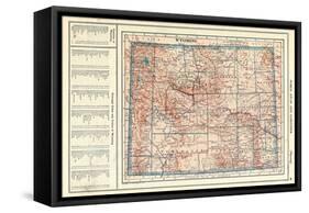 1917, Wyoming State Map, Wyoming, United States-null-Framed Stretched Canvas