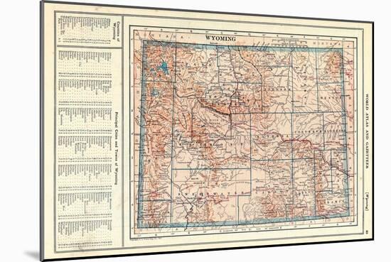 1917, Wyoming State Map, Wyoming, United States-null-Mounted Giclee Print