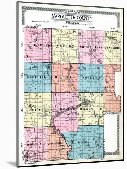 1919, Marquette County Map - Outline, Wisconsin, United States-null-Mounted Giclee Print