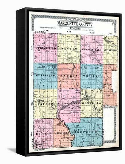 1919, Marquette County Map - Outline, Wisconsin, United States-null-Framed Stretched Canvas