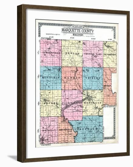 1919, Marquette County Map - Outline, Wisconsin, United States-null-Framed Giclee Print