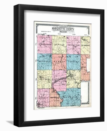 1919, Marquette County Map - Outline, Wisconsin, United States-null-Framed Premium Giclee Print